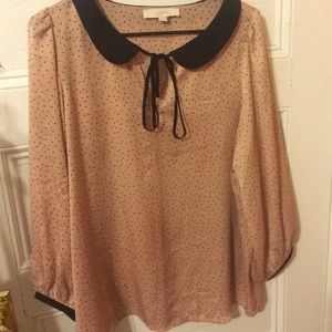 Ann Taylor Loft Pink Silky Blouse with Dots-SIZE L