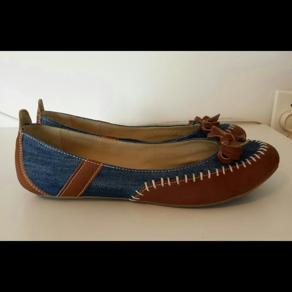 Brown leather and navy jean shoes