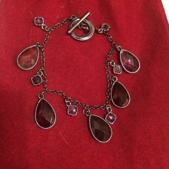 Red, Purple, Pink Stoned Bracelet with Black Chain