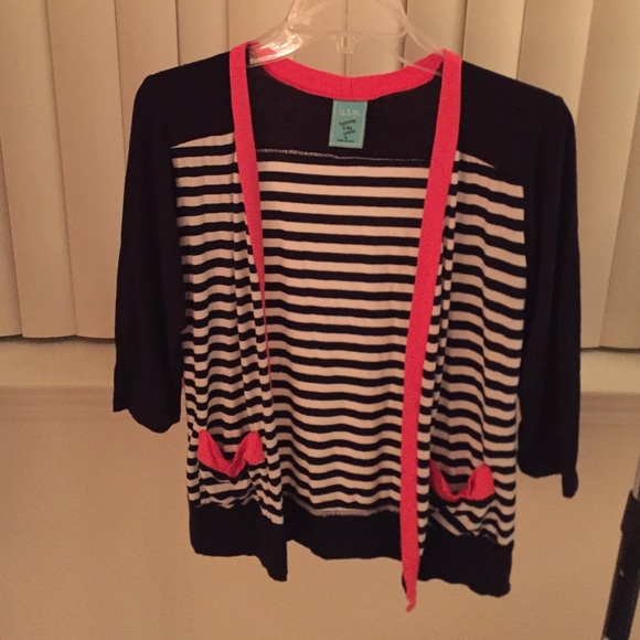 Navy, white, and coral stripped cardigan
