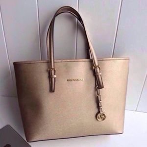 Michael Kors Metallic Pale Gold Jet Set Tote