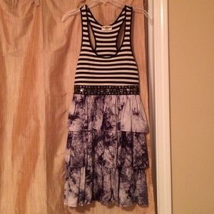 HOLDGrey tie dye and black and white striped dress