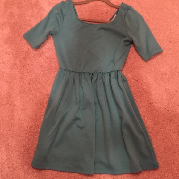 Teal cross back mini dress!