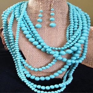 Fashion Blue Beads Wrap Around Necklace