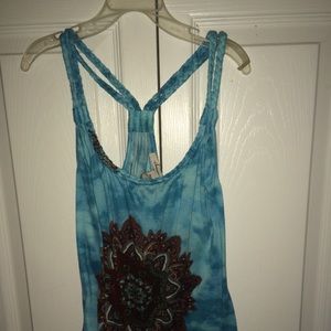Light blue medallion tank with braided straps