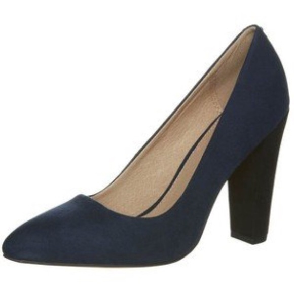 Blue and black suede pumps