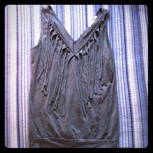 Heather gray fringe tank top