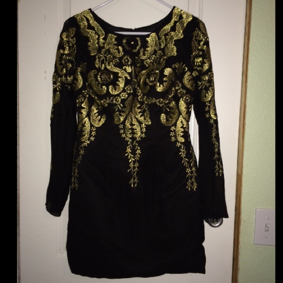 Black & gold pattern dress