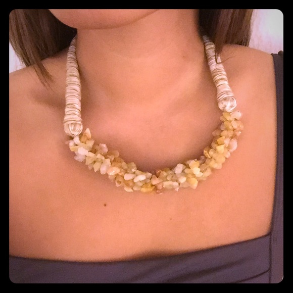 Unique wrapped thread and stone necklace - yellow