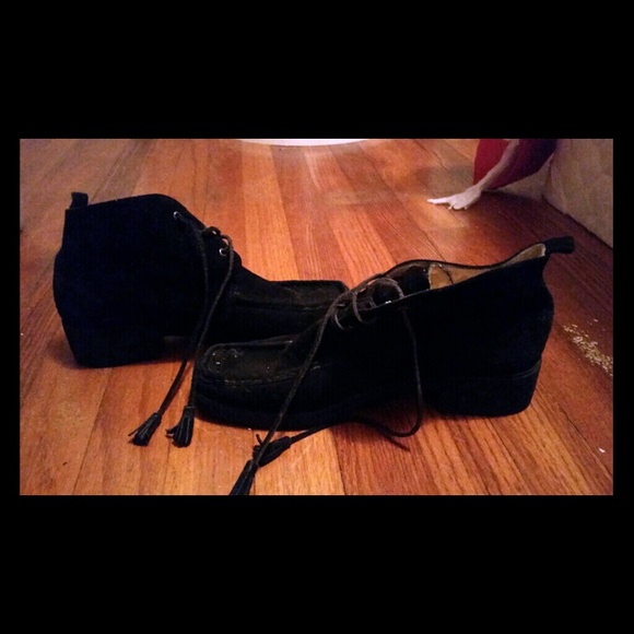 Vintage 90's Black Suede Platform Ankle Boots