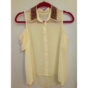 Embellished Collar Sheer Top
