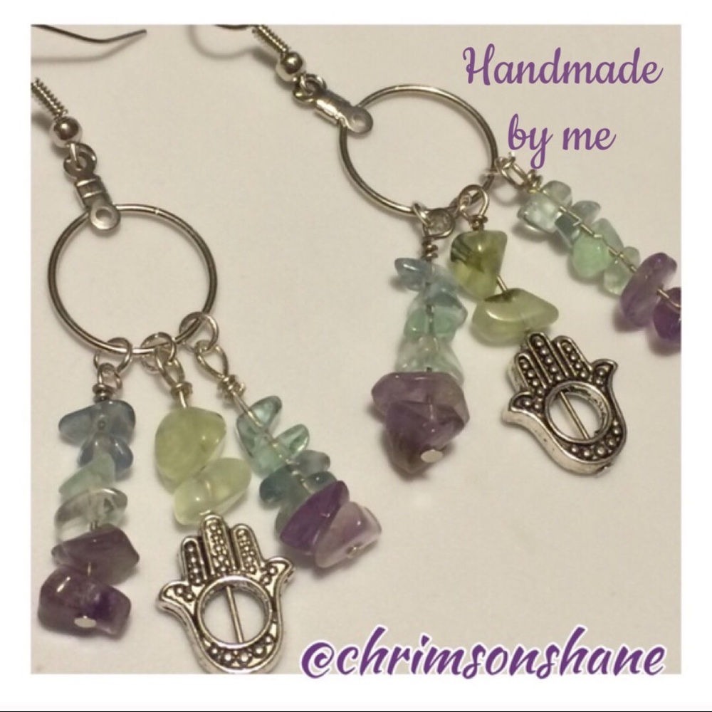 🆕 Amethyst & Fluorite Hamsa Earrings