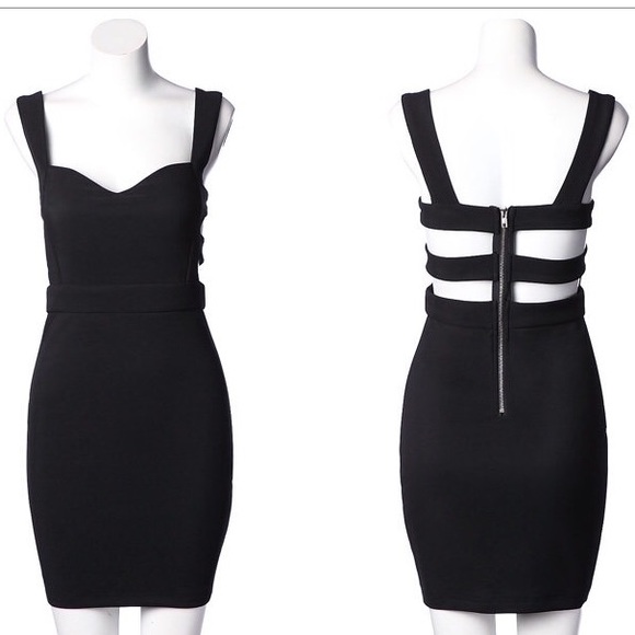 Sexy black bodycon dress sweetheart neck cage back - Picture 3 of 4