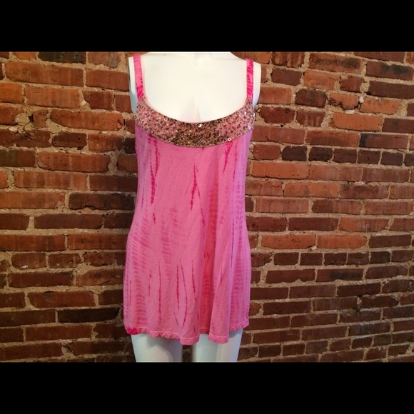Pink Tie-Dye Tank Cami w/ Gold Sequence Trim SZ SM