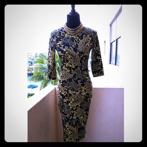 Brocade Pattern Midi Dress