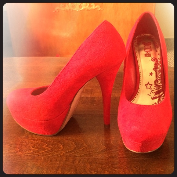 Red suede brash heels