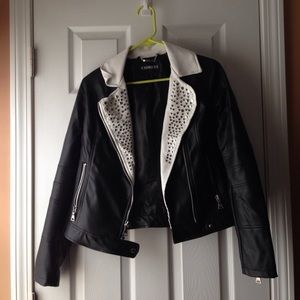 Leather jacket with stud detail