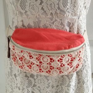 Coral and crochet fanny pack