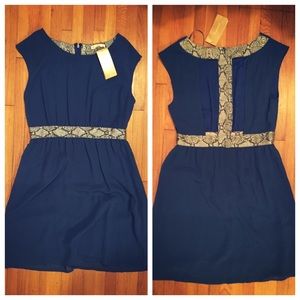 Blue dress with snakeskin trim