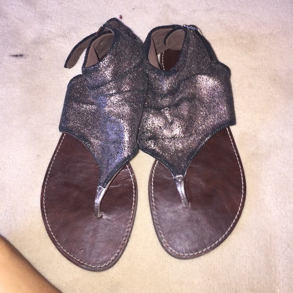 Silver, dark brown metallic sandals