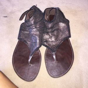 Silver, dark brown metallic sandals