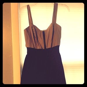 taupe brown and black dress with zipper in front