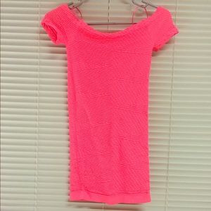Neon pink off shoulders body con dress