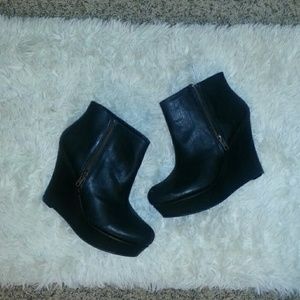 Black faux leather booties