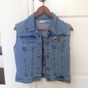 Jeanology vintage denim vest with floral detail