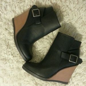 Black faux leather booties