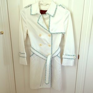 Coach White Trench Coat Blue Trim