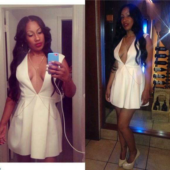 Black open back deep v neckline flare  scuba dress - Picture 4 of 4