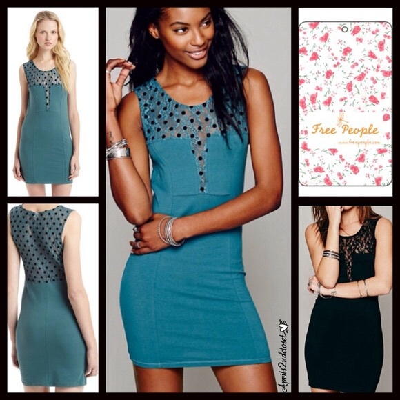 FREE PEOPLE BODYCON POLKA DOT LACE MINI DRESS - Picture 3 of 8