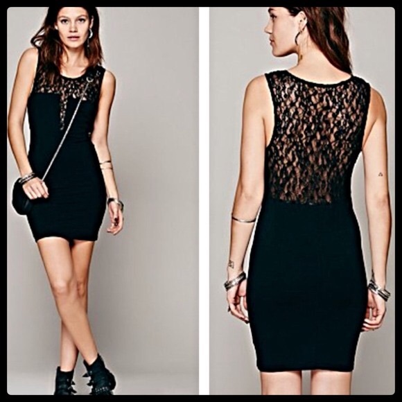 FREE PEOPLE BODYCON POLKA DOT LACE MINI DRESS - Picture 4 of 8