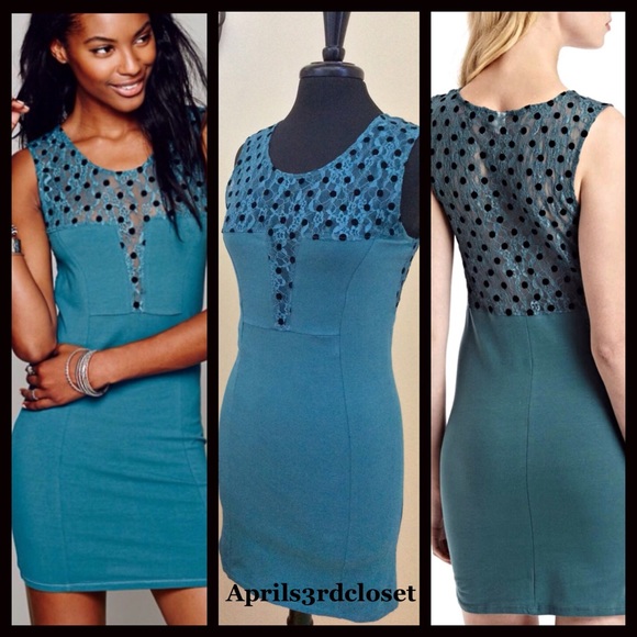 FREE PEOPLE BODYCON POLKA DOT LACE MINI DRESS - Picture 6 of 8