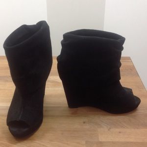 BCBG Generation Black Suede Booties with open toe!