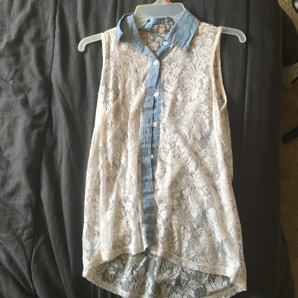 Lace see through button down