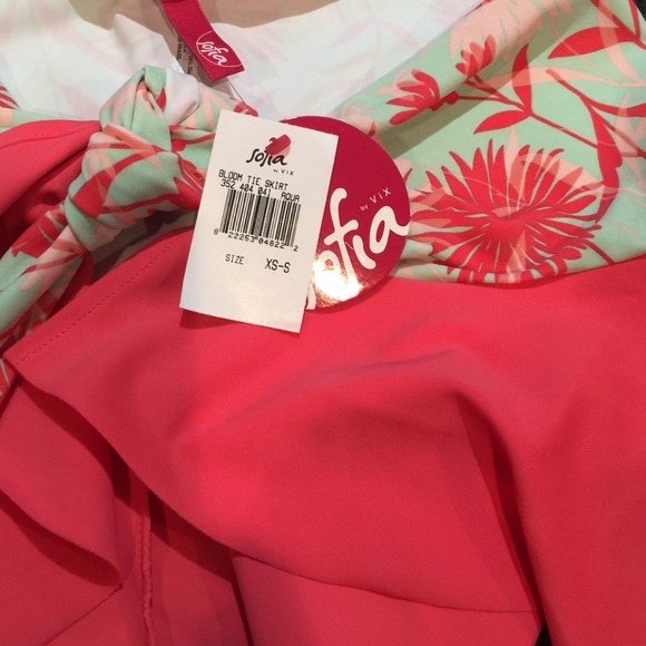 Sofia Vix Mint Coral Swim Mini Skirt Cover Up - Picture 3 of 3