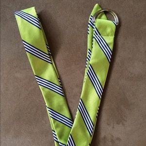 Lime, Navy, & white 100% silk d-ring belt