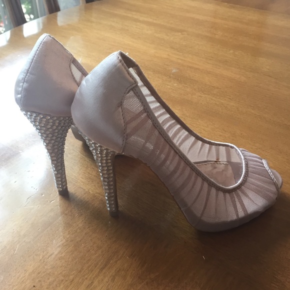 Pink/blush Mixx Shuz jewel encrusted heels