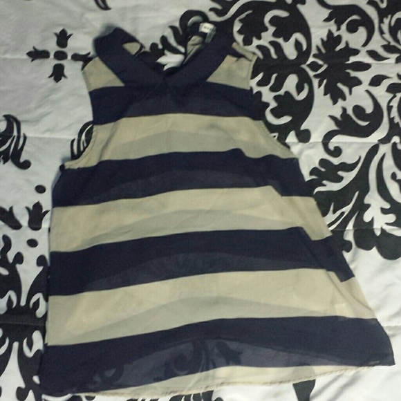 Lightweight  blue and tan stripped  Blouse