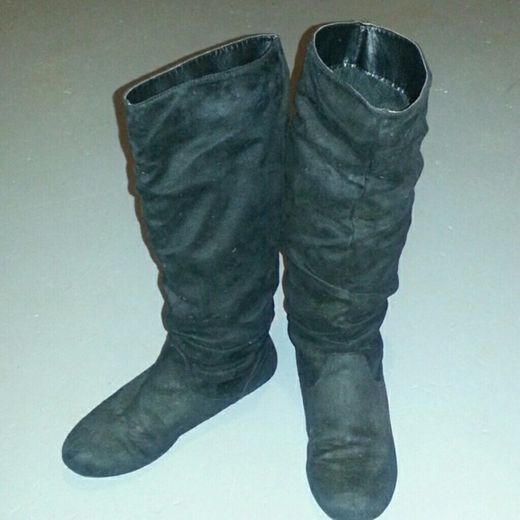 black suede slouch boot