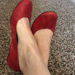 Red leather ballet flats