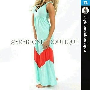 One Large in Stock LeftMint Chevron Maxi Dress