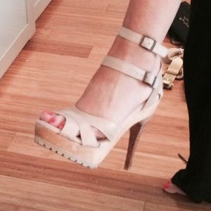 Blush pink leather platform sandals!