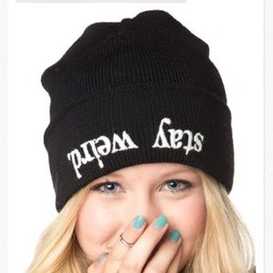 "stay weird" beanie by Brandy Melville