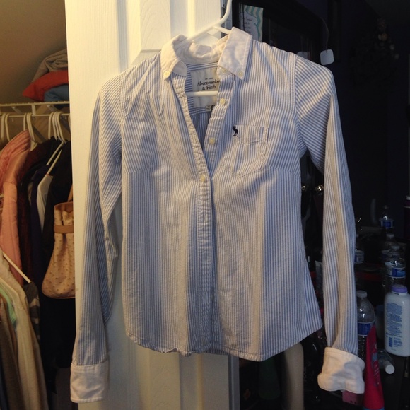 A&F blue & white striped button down