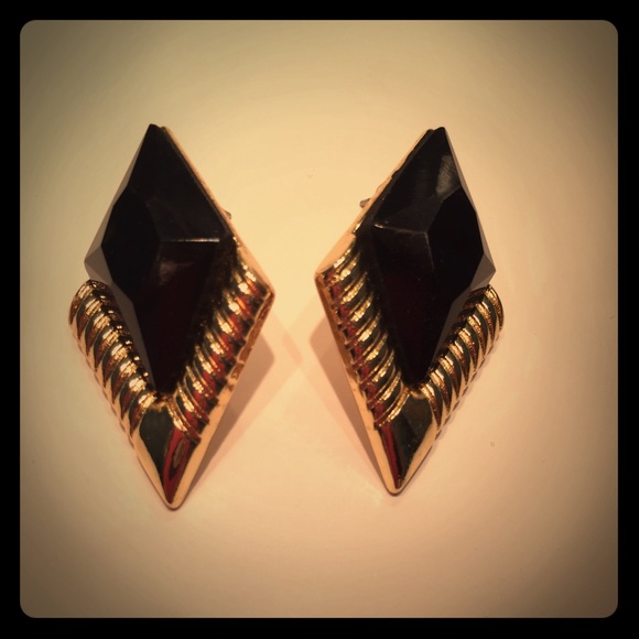 Black and gold triangle earrings