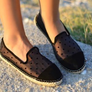 Zara suede toe and polka dot mesh esperelldas