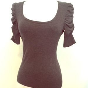 charcoal ruched sleeve sweater